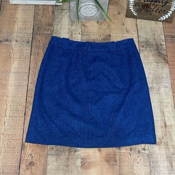 Blue Wool Skirt A Line Herringbone Tweed Royal Blue Talbots Size 8P - Picture 3 of 9